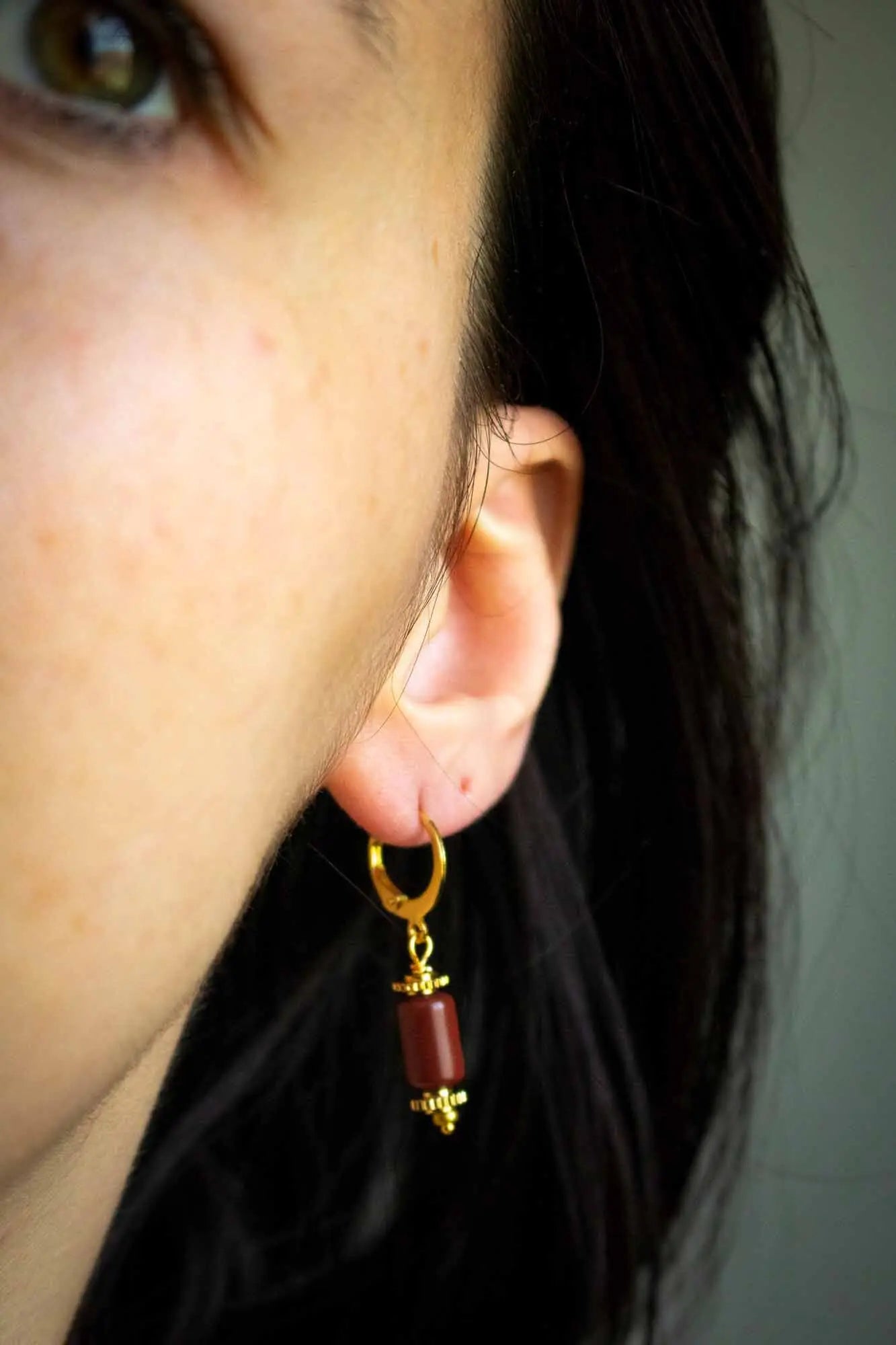 Boucles d'oreilles en Jaspe rouge dorée ou argentée et dormeuses lunamanashop