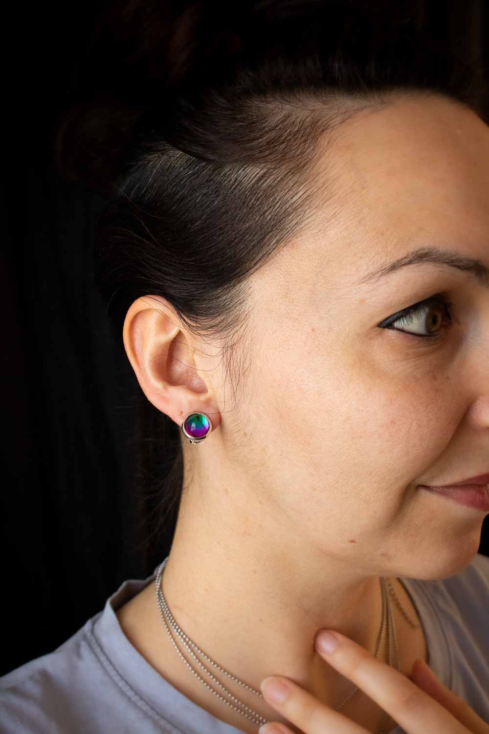Boucles d'Oreilles Clips verre - Reflets Arc-en-Ciel - Auréliane lunamanashop