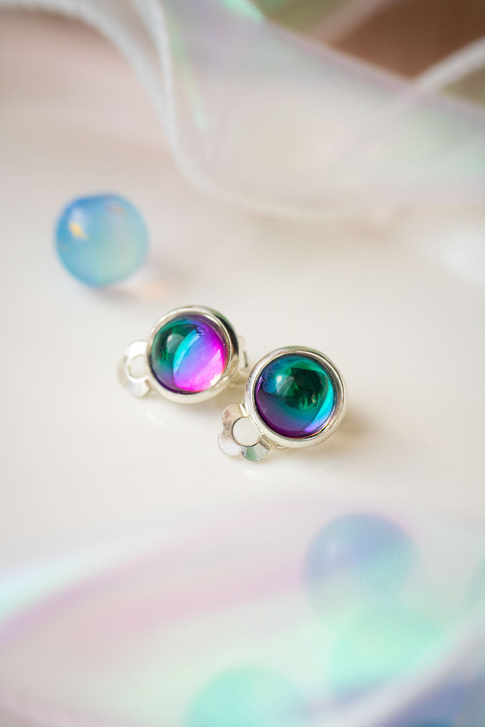 Boucles d'Oreilles Clips verre - Reflets Arc-en-Ciel - Auréliane lunamanashop