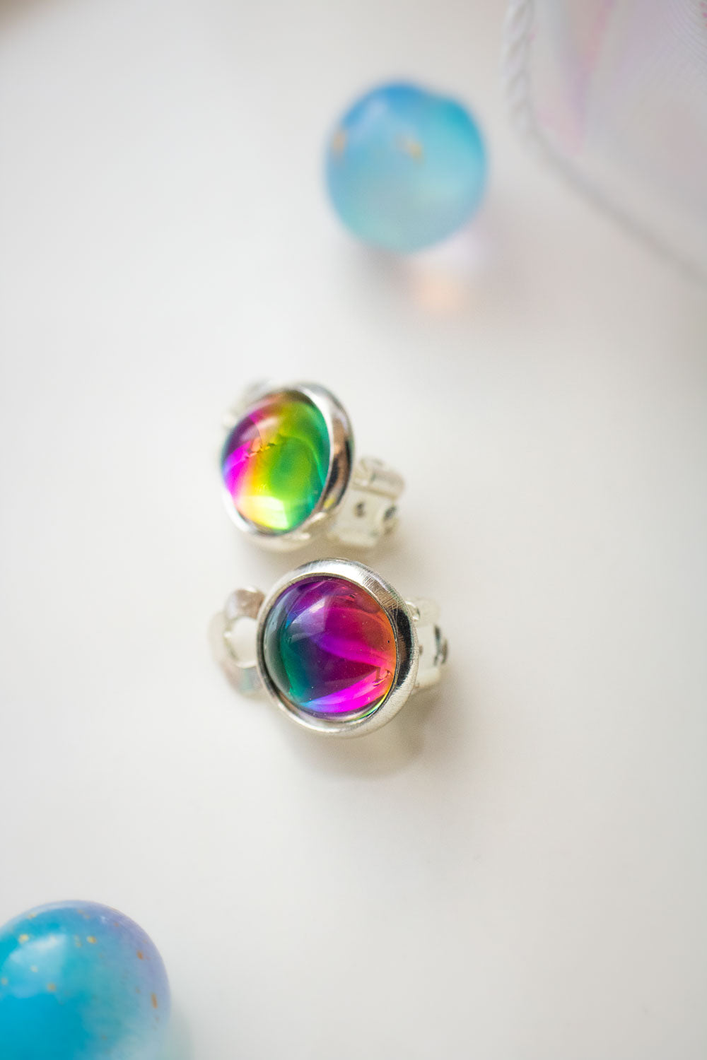 Boucles d'Oreilles Clips verre - Reflets Arc-en-Ciel - Auréliane lunamanashop