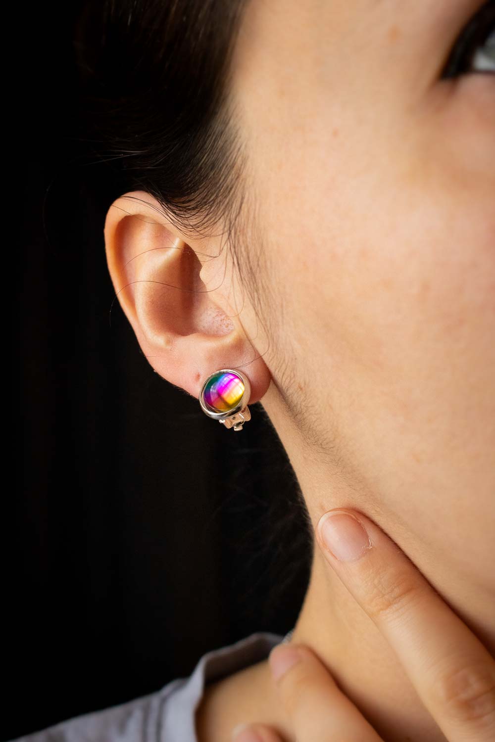 Boucles d'Oreilles Clips verre - Reflets Arc-en-Ciel - Auréliane lunamanashop