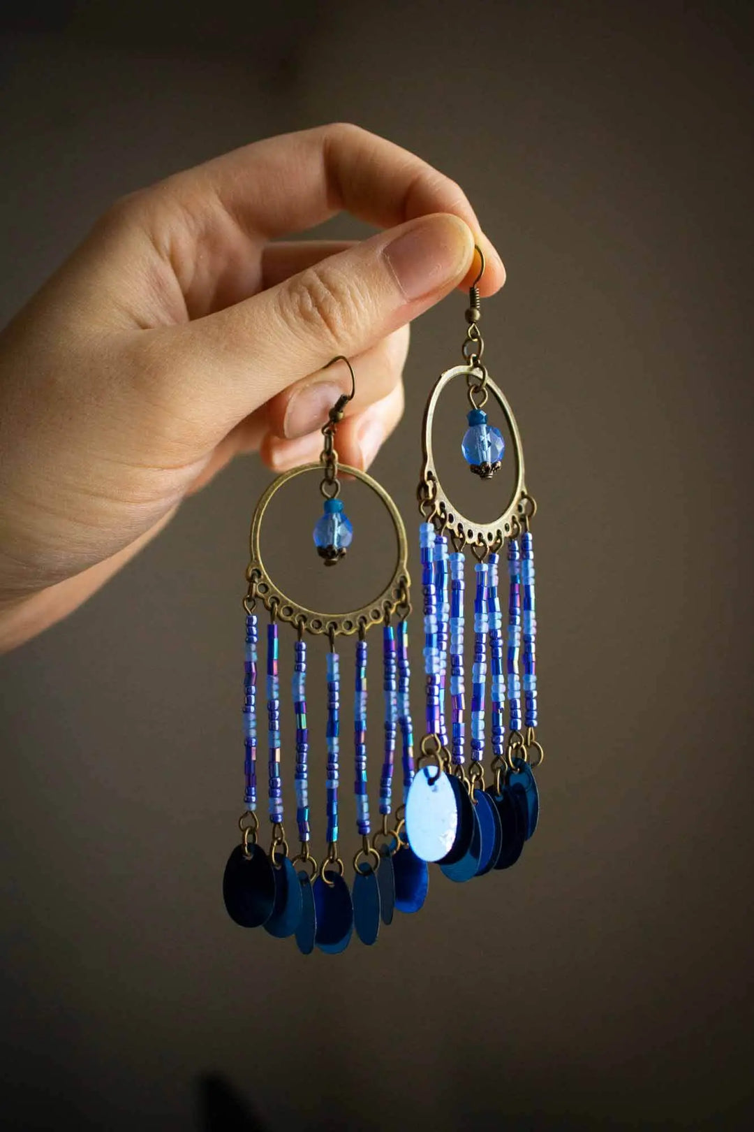 Boucles d'oreilles mystiques bleues en perles lunamanashop