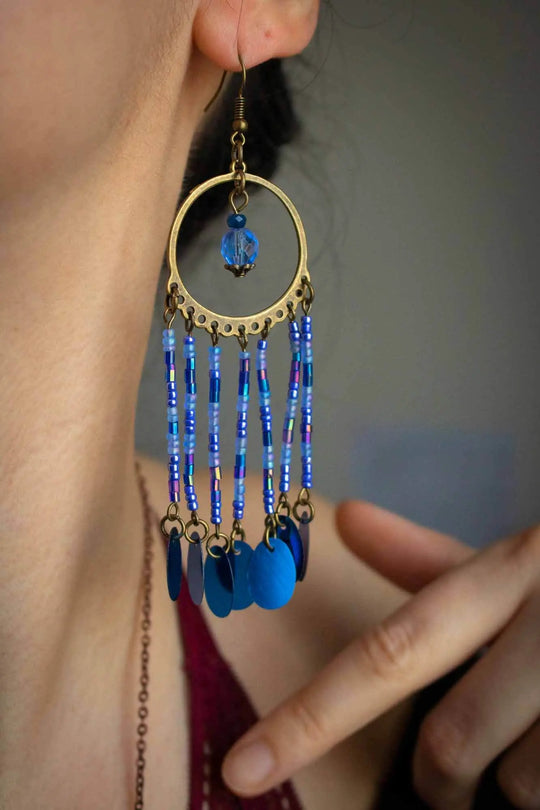 Boucles d'oreilles mystiques bleues en perles lunamanashop
