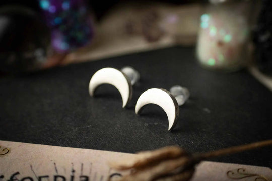 Boucles d'oreilles Lune argentées petites puces lunamanashop
