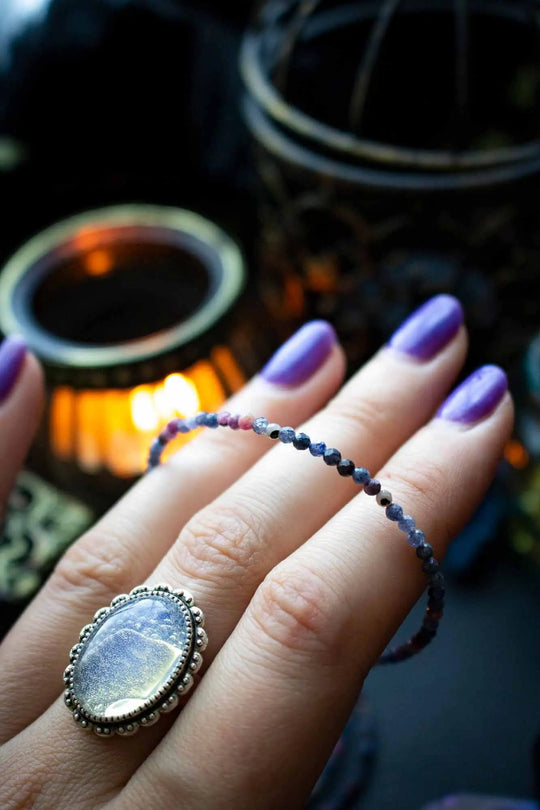 Bracelet de perles en Corindon, bleu violet et rose lunamanashop