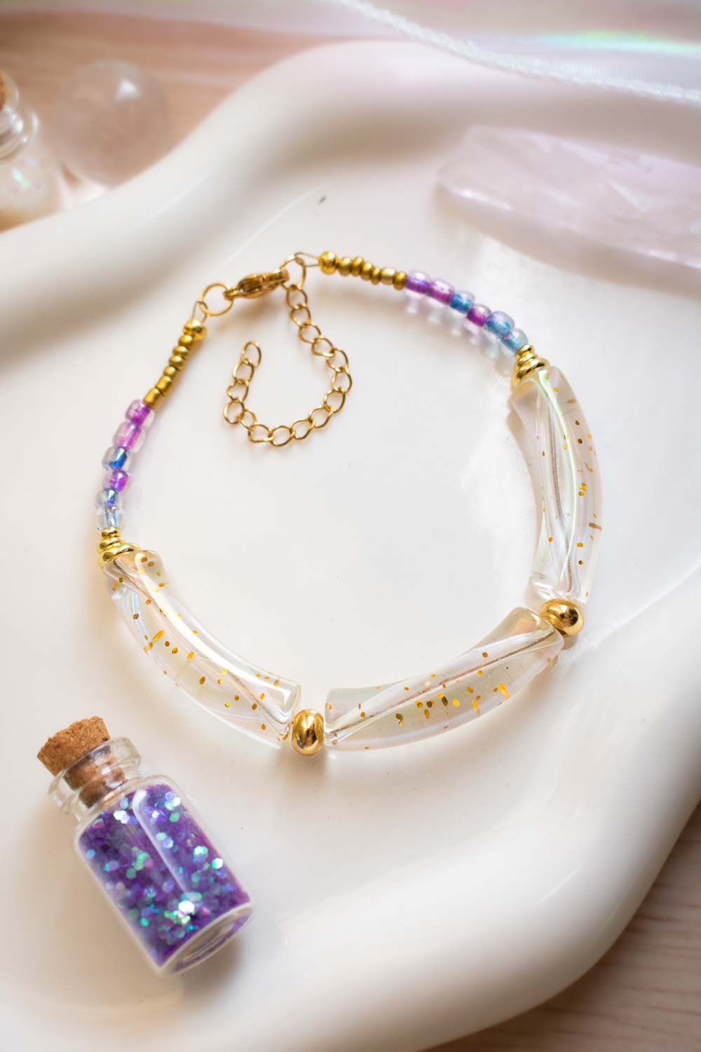 Bracelet de perles violettes et translucide - Doré - Morphésia lunamanashop