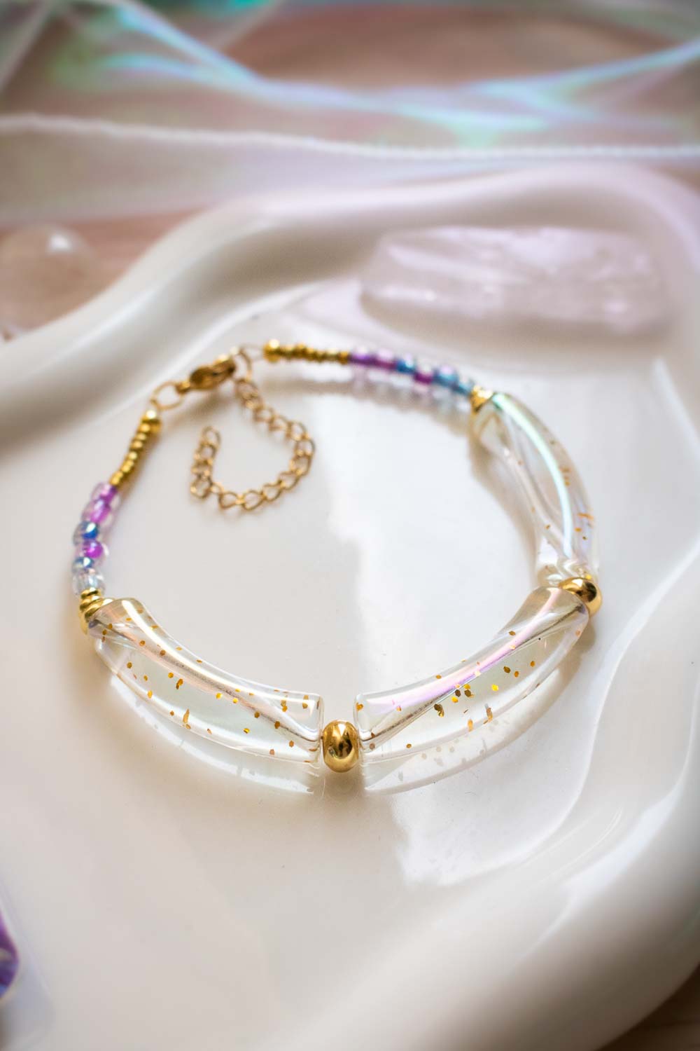 Bracelet de perles violettes et translucide - Doré - Morphésia lunamanashop