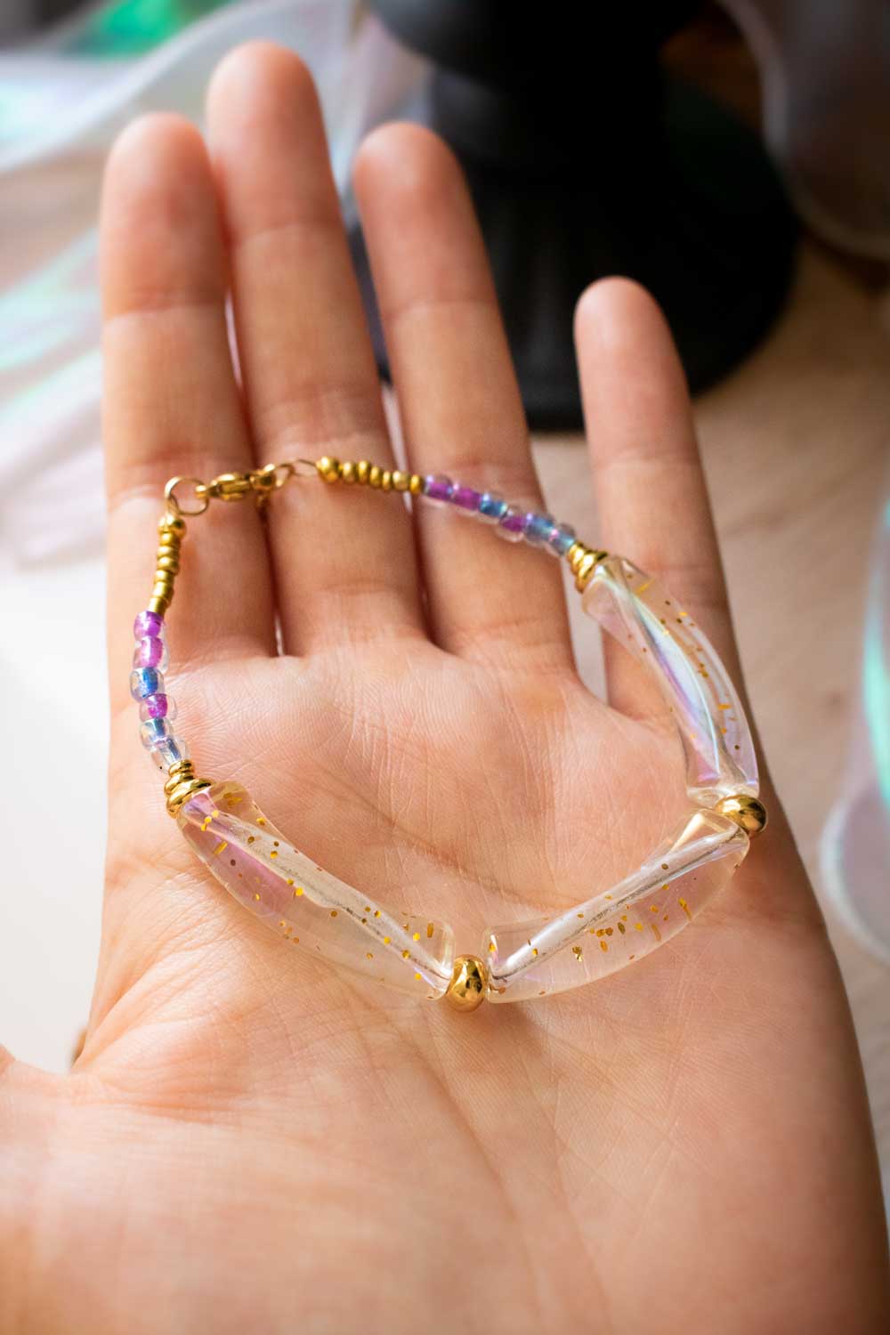 Bracelet de perles violettes et translucide - Doré - Morphésia lunamanashop