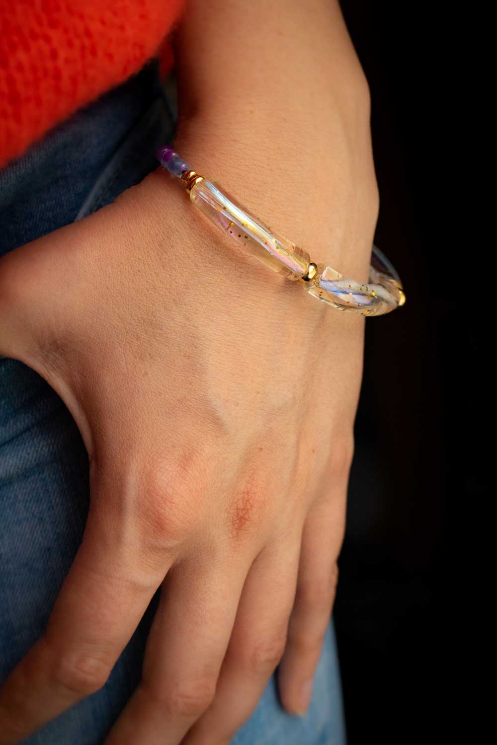 Bracelet de perles violettes et translucide - Doré - Morphésia lunamanashop