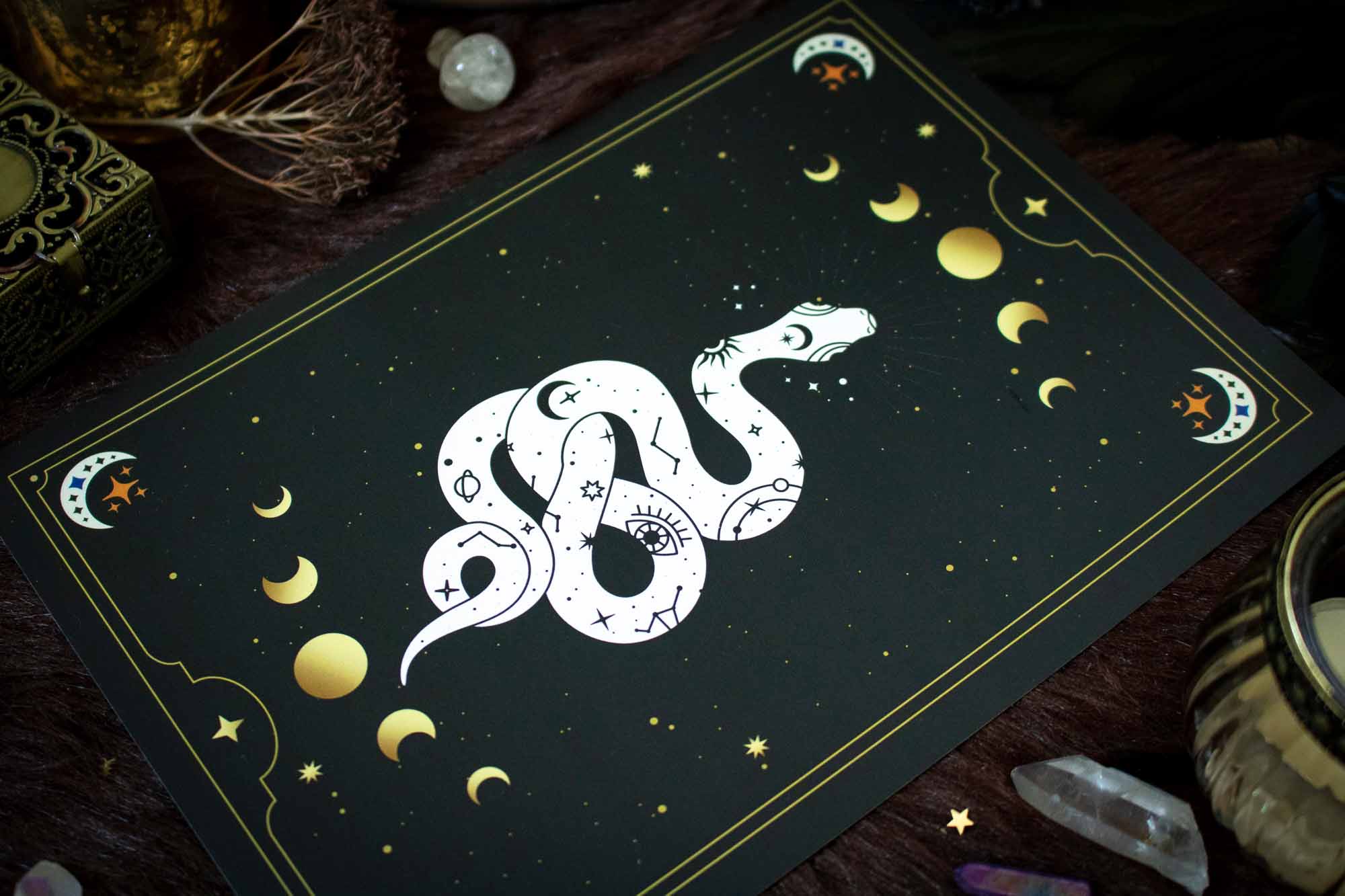 Carte Serpent illustrée pour décoration format A5, à l'unité lunamanashop