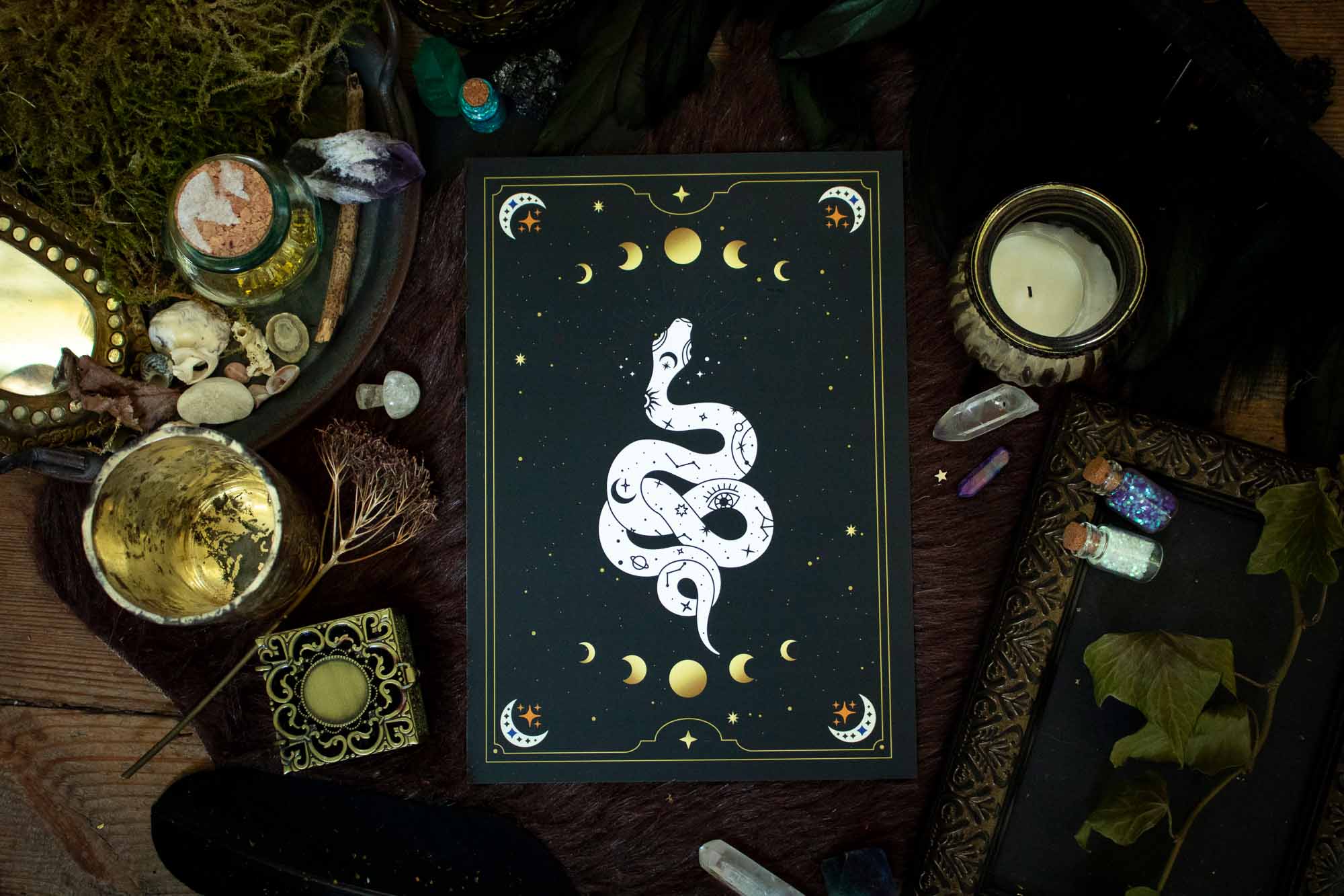 Carte Serpent illustrée pour décoration format A5, à l&#39;unité lunamanashop