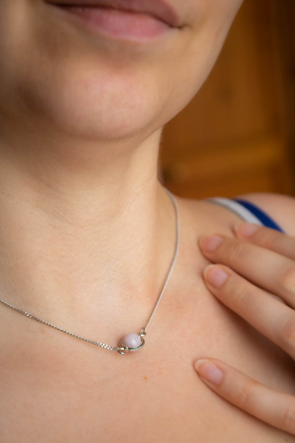 Collier choker Kunzite rose - Chaîne argentée - Noche lunamanashop