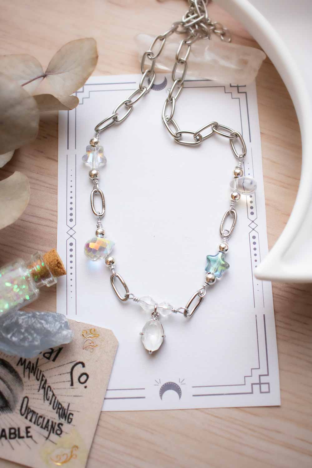 Collier argenté breloques facettées - Goutte de verre - Séréna lunamanashop