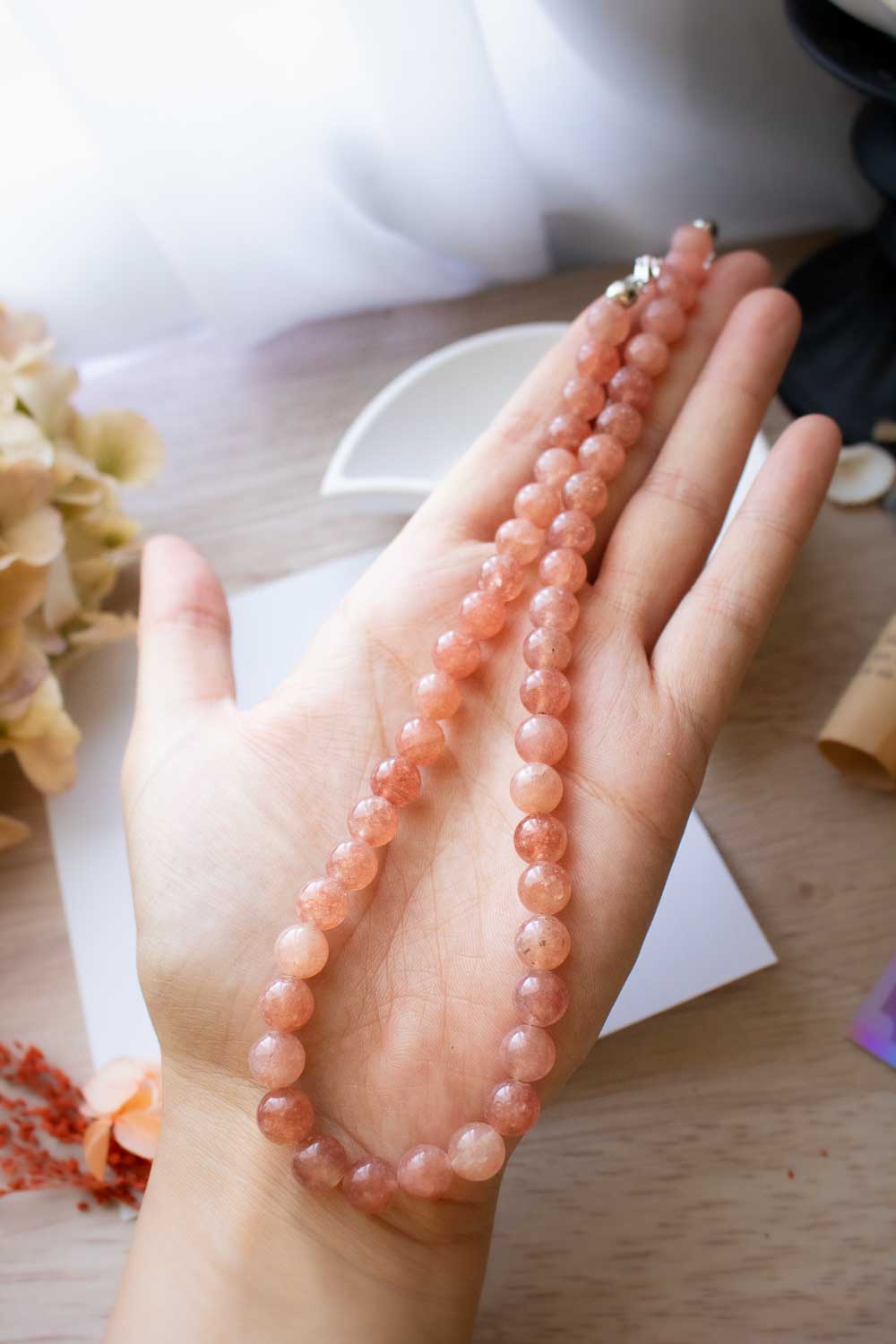 Collier de perles en pierre de soleil - pierres naturelles - Solaria lunamanashop