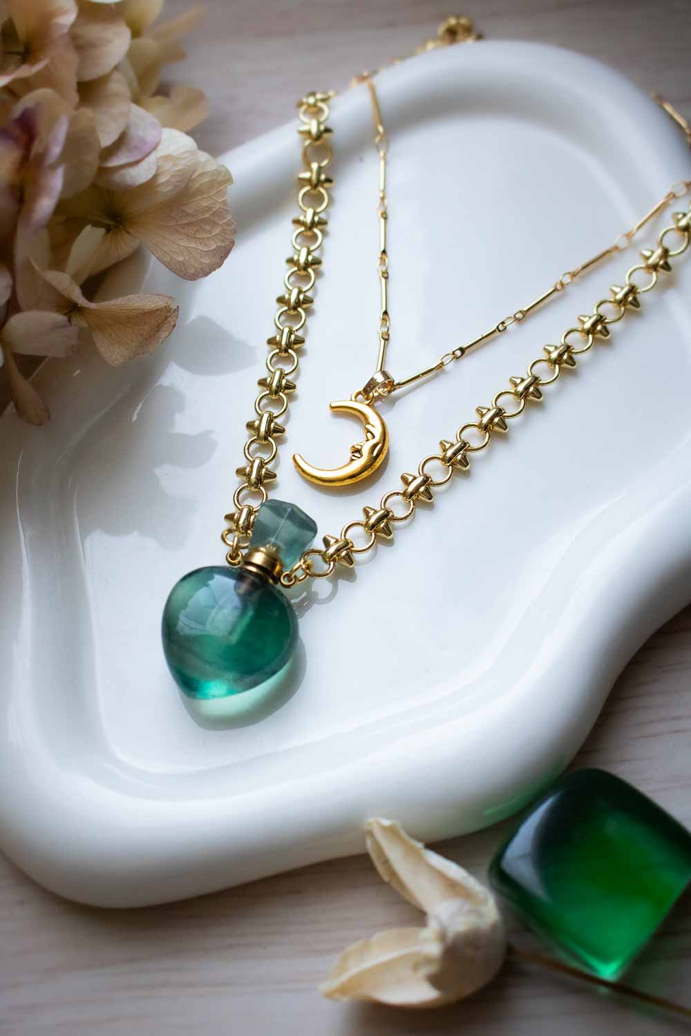 Collier Fluorite verte - Double rang doré - Ezéria lunamanashop