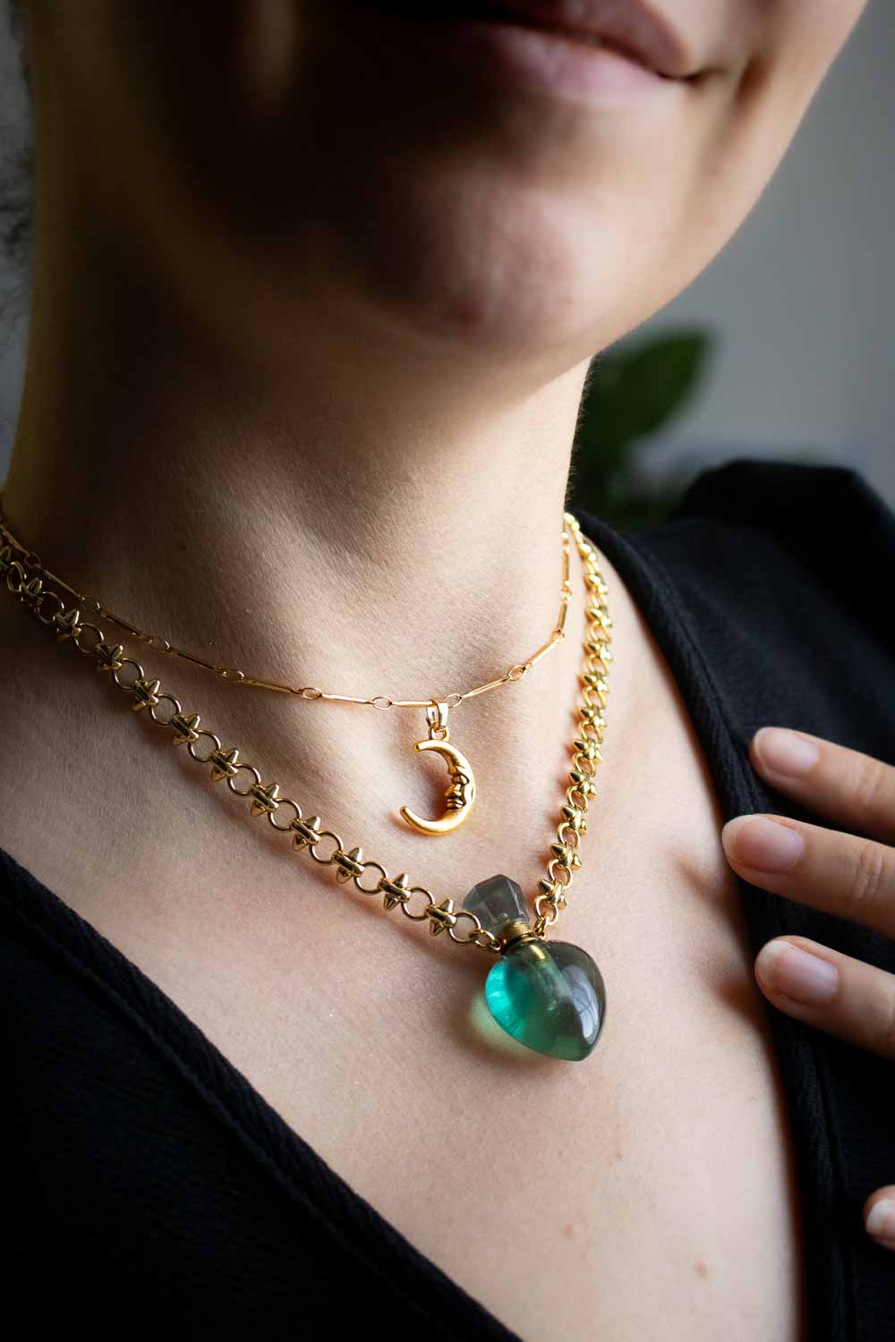 Collier Fluorite verte - Double rang doré - Ezéria lunamanashop