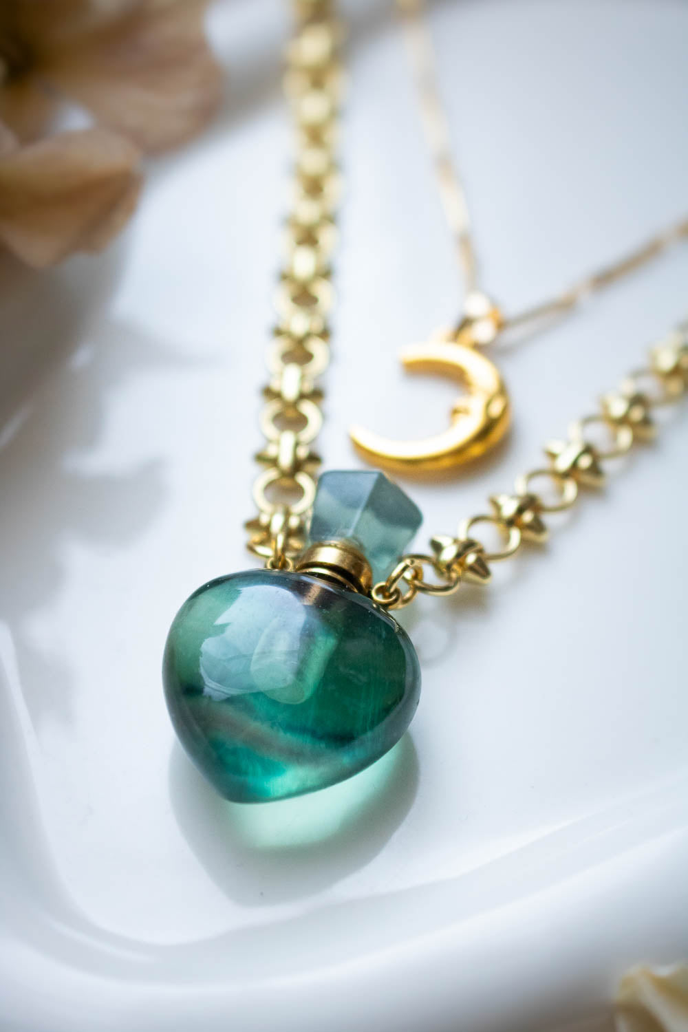 Collier Fluorite verte - Double rang doré - Ezéria lunamanashop