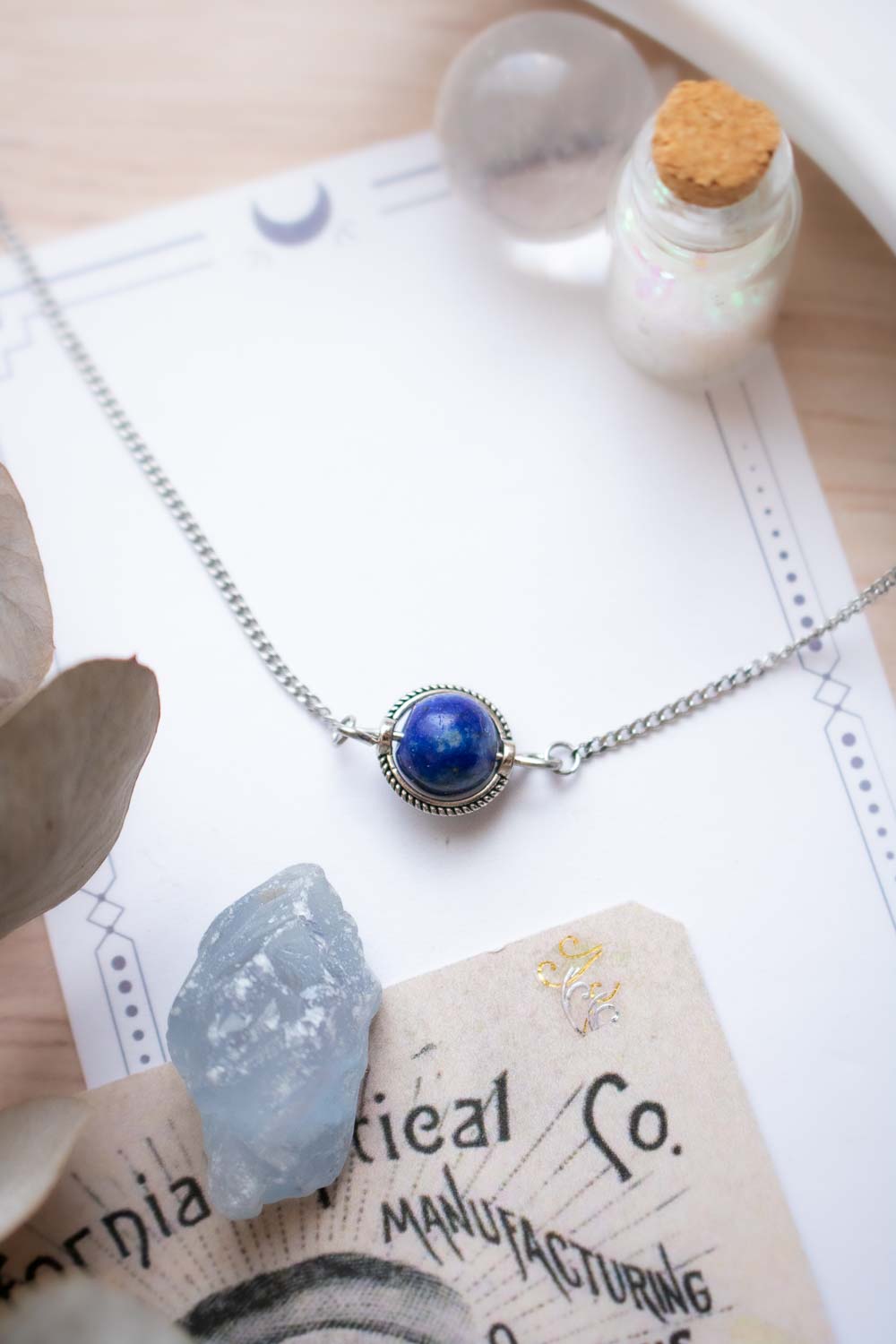 Collier choker Lapis Lazuli - Chaîne argentée - Noche lunamanashop