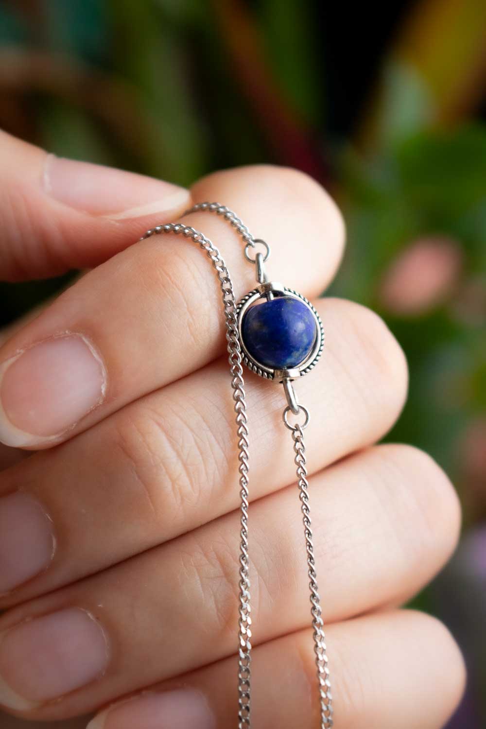 Collier choker Lapis Lazuli - Chaîne argentée - Noche lunamanashop