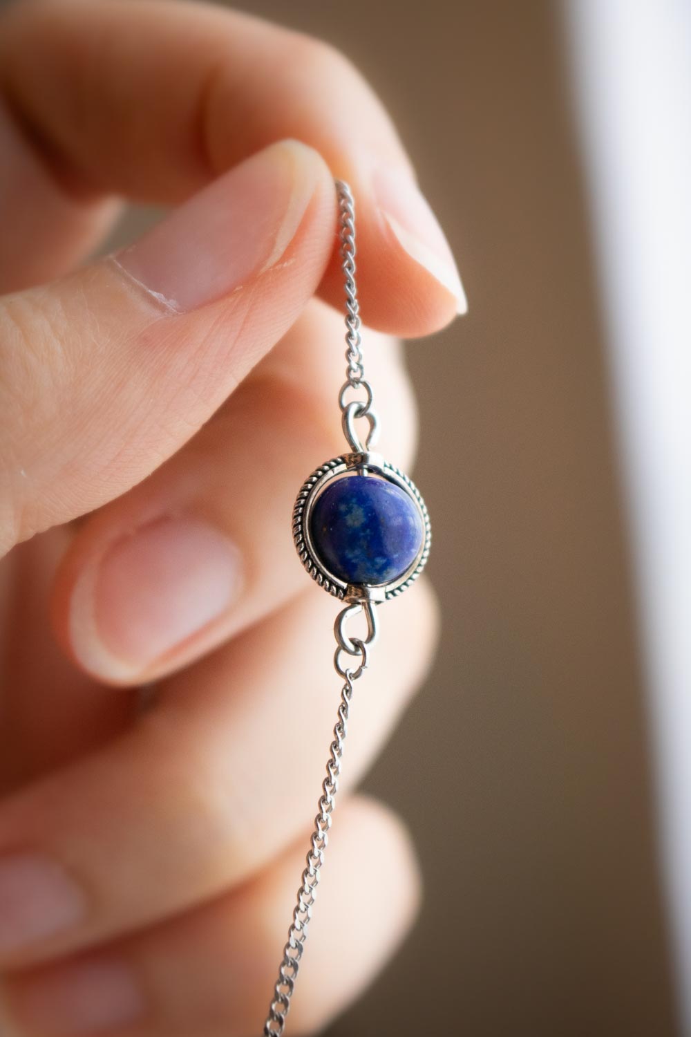 Collier choker Lapis Lazuli - Chaîne argentée - Noche lunamanashop