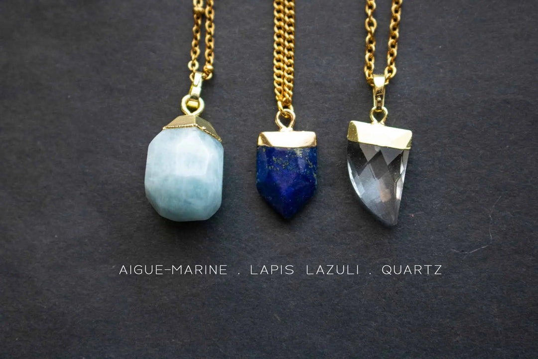 Collier pour Booster la Créativité: Aigue-Marine, lapis lazuli et Cristal de roche lunamanashop