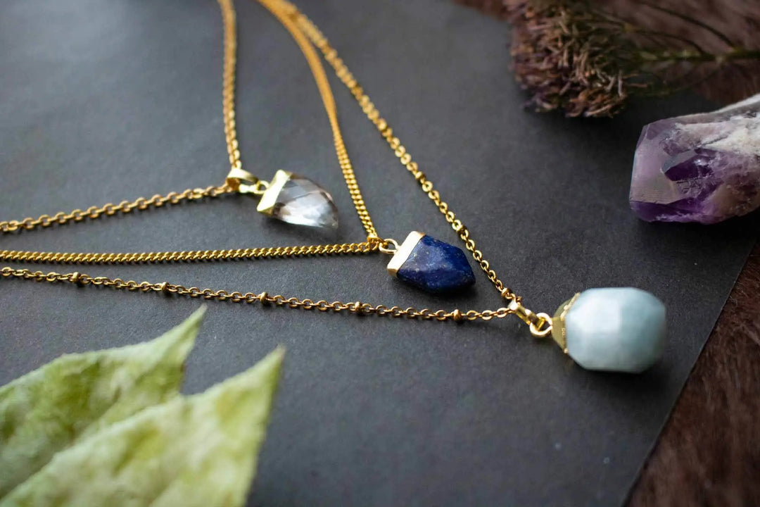 Collier pour Booster la Créativité: Aigue-Marine, lapis lazuli et Cristal de roche lunamanashop