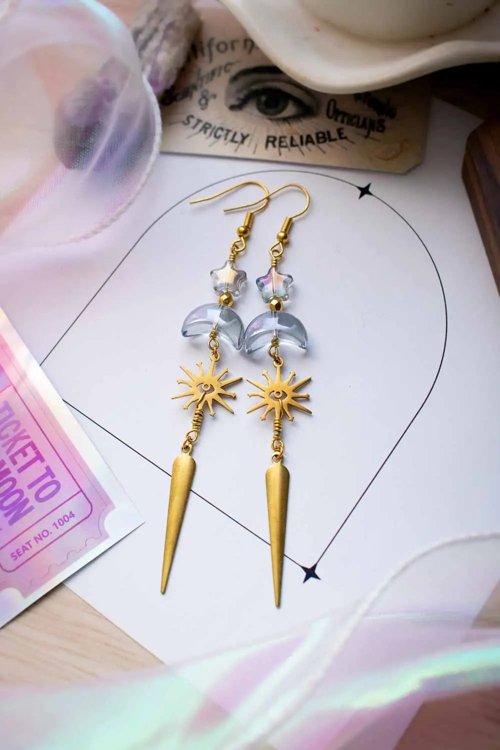 Boucles d'oreilles Constellation céleste - Cascade dorée et bleue lunamanashop