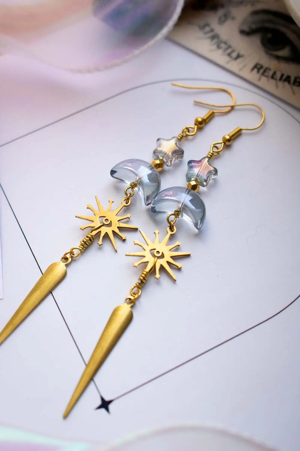 Boucles d'oreilles Constellation céleste - Cascade dorée et bleue lunamanashop