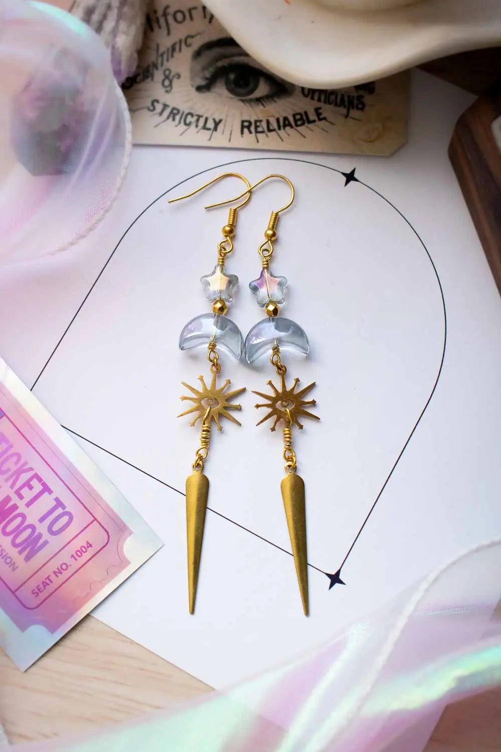 Boucles d'oreilles Constellation céleste - Cascade dorée et bleue lunamanashop