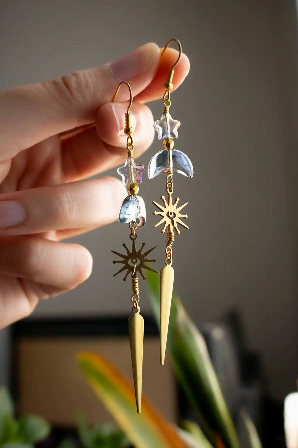 Boucles d'oreilles Constellation céleste - Cascade dorée et bleue lunamanashop
