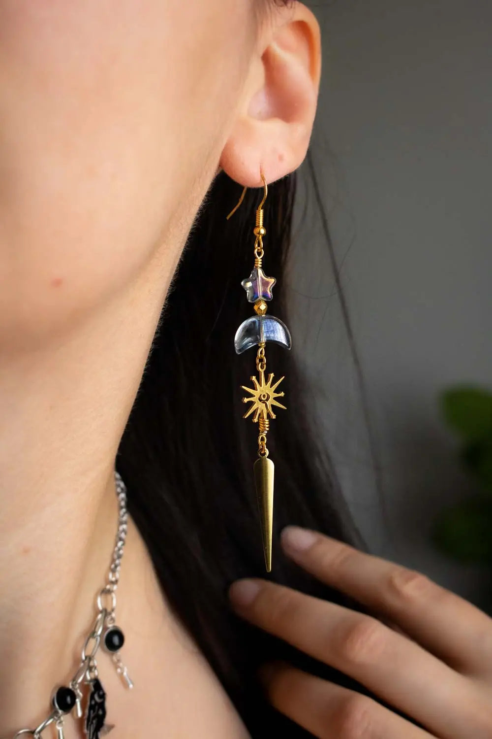 Boucles d'oreilles Constellation céleste - Cascade dorée et bleue lunamanashop