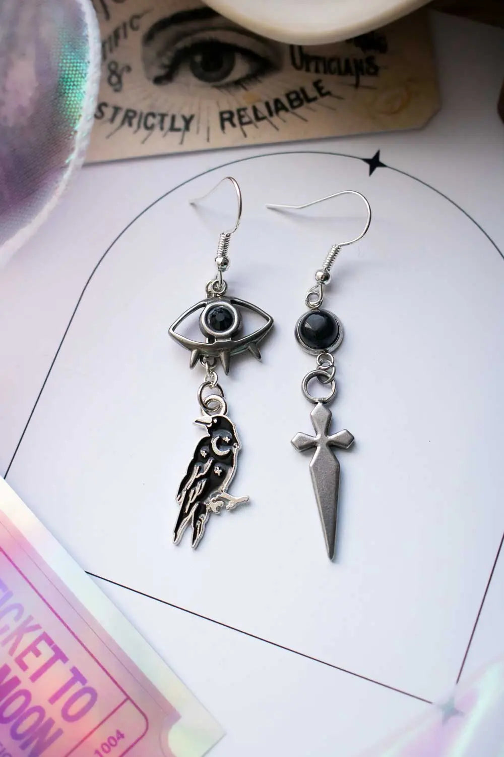 Boucles d'oreilles Dualité mystique - Style gothique en acier et agate noire lunamanashop
