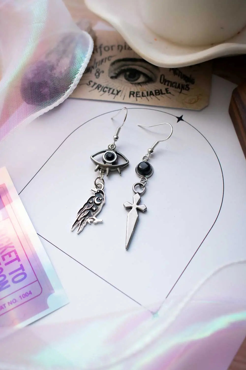 Boucles d'oreilles Dualité mystique - Style gothique en acier et agate noire lunamanashop