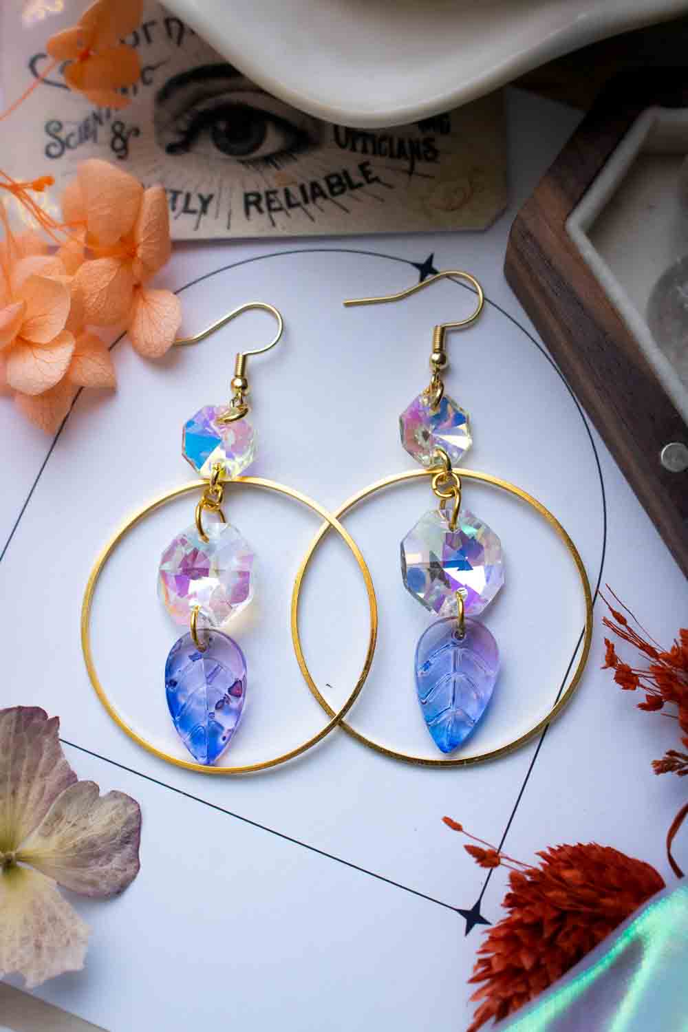 Boucles d'oreilles Azur enchanté - Anneaux dorés avec cristaux lunamanashop