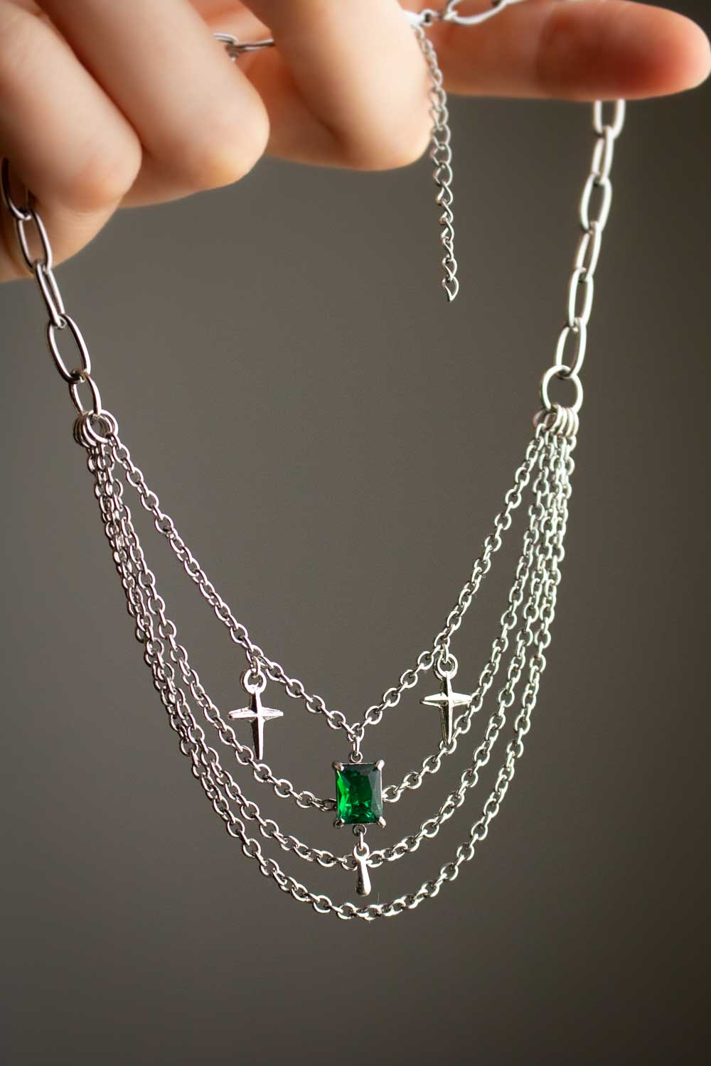 Collier Cascade stellaire" - Ras-de-cou argenté multi-rangs lunamanashop