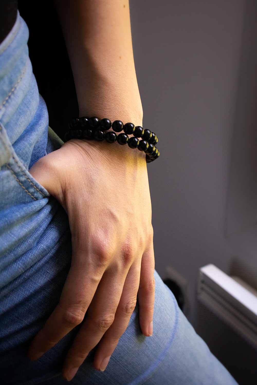 Bracelet Éclipse éternelle - Double tour en obsidienne naturelle lunamanashop