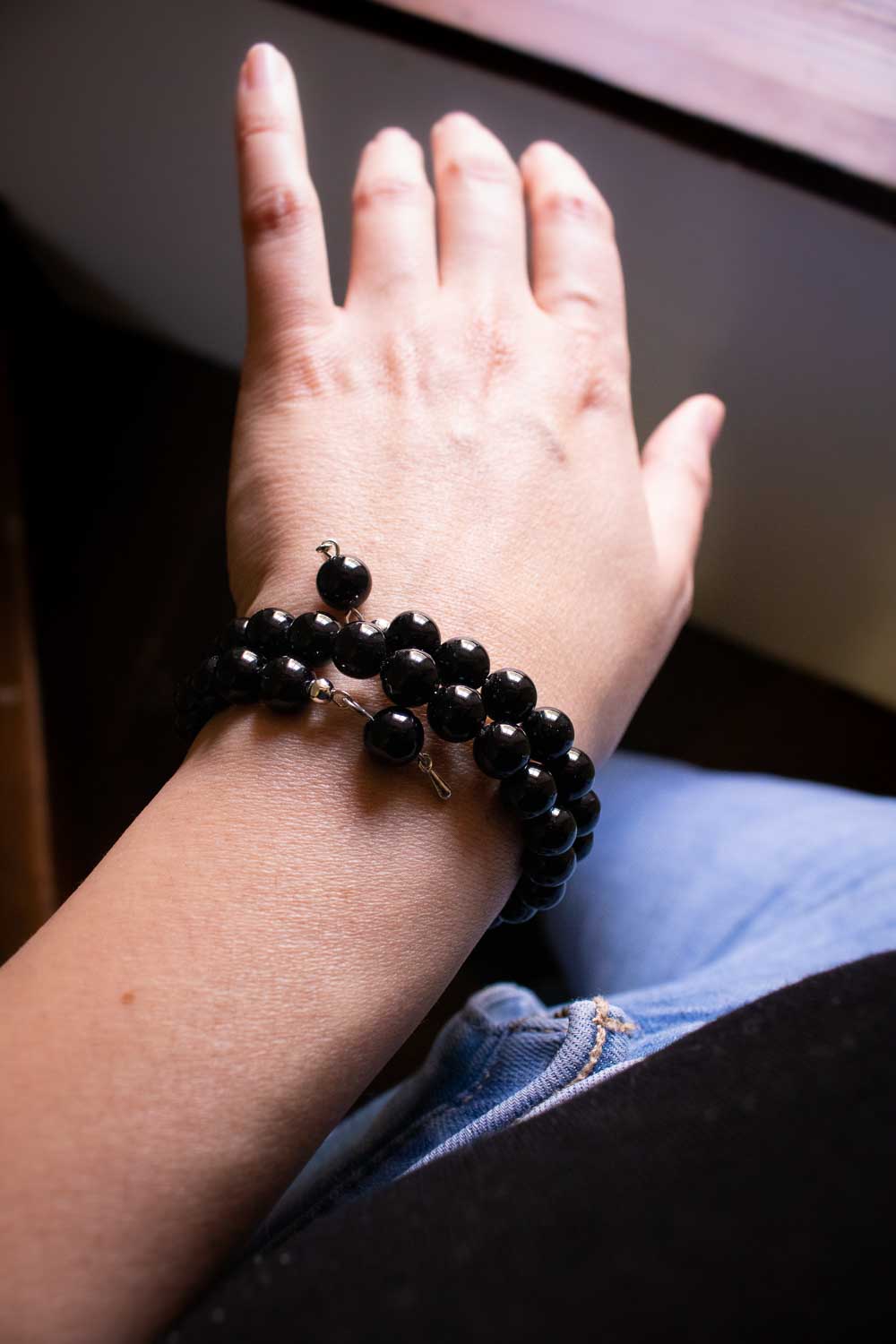 Bracelet Éclipse éternelle - Double tour en obsidienne naturelle lunamanashop