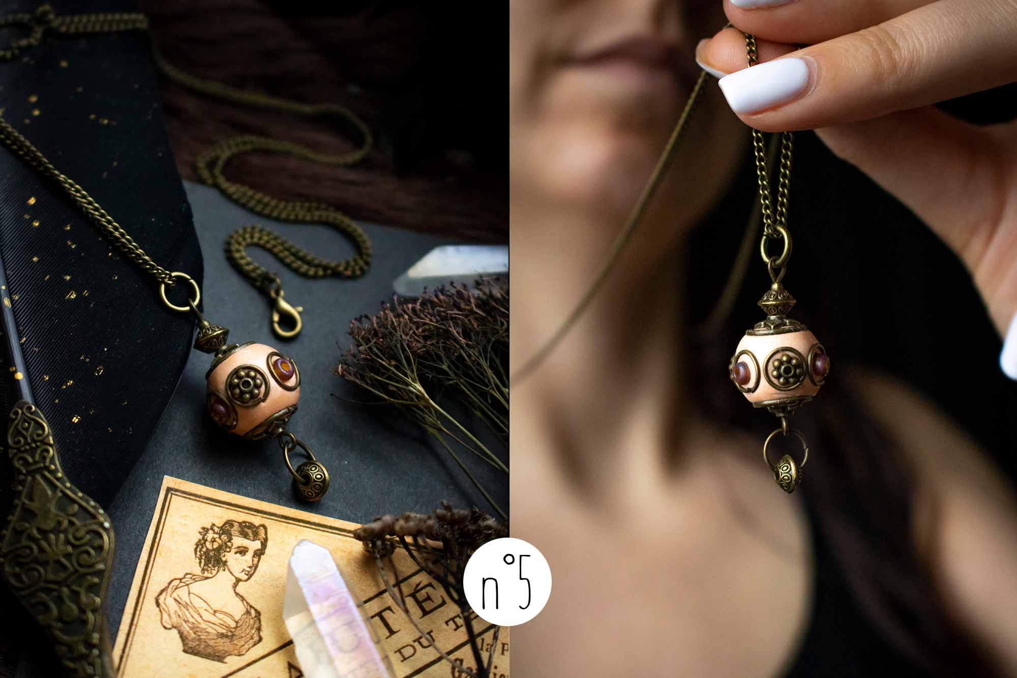 Pendentif &quot;Sphère du temps&quot; en perle du Cachemire lunamanashop