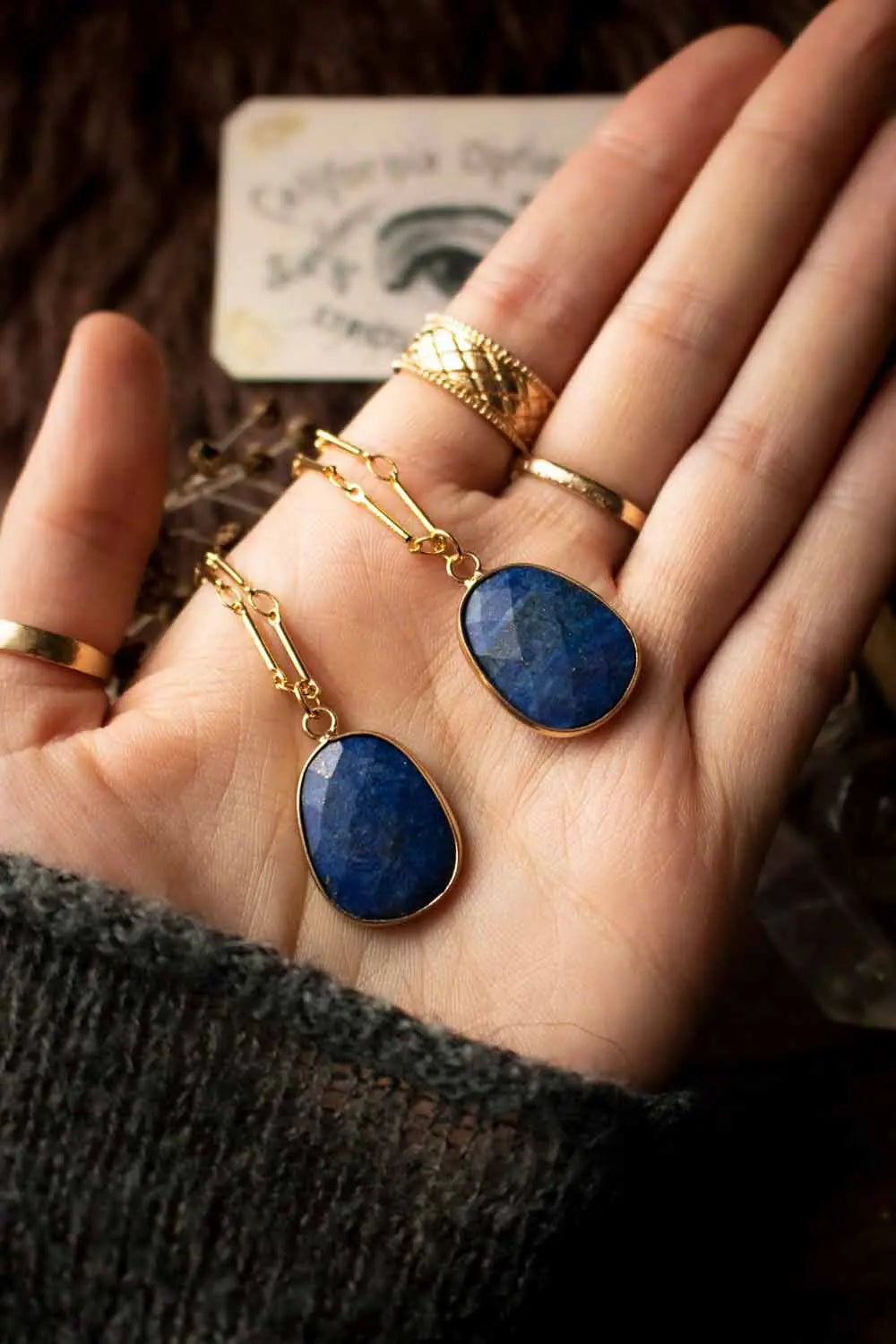 Pendentif Lapis lazuli Minthe et chaîne plaquée or 18 carats lunamanashop