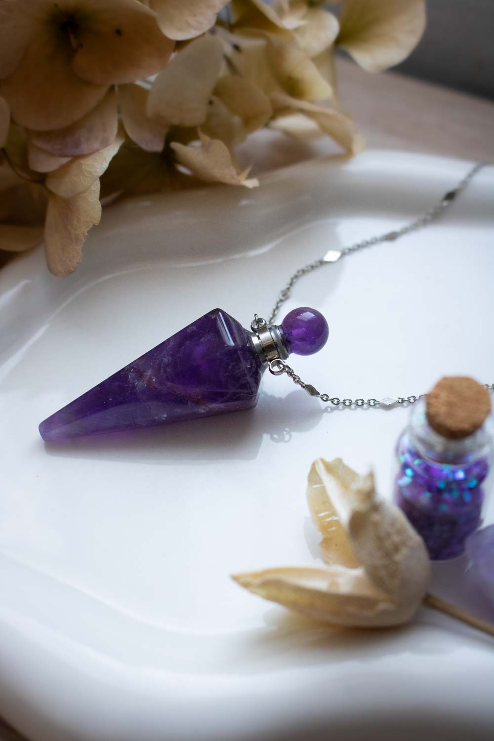 Pendentif Améthyste fiole - Talisman pierre naturelle - Mina lunamanashop
