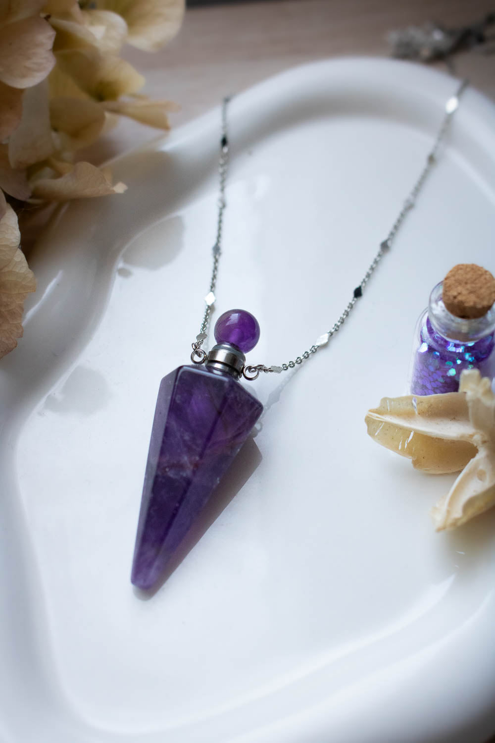 Pendentif Améthyste fiole - Talisman pierre naturelle - Mina lunamanashop