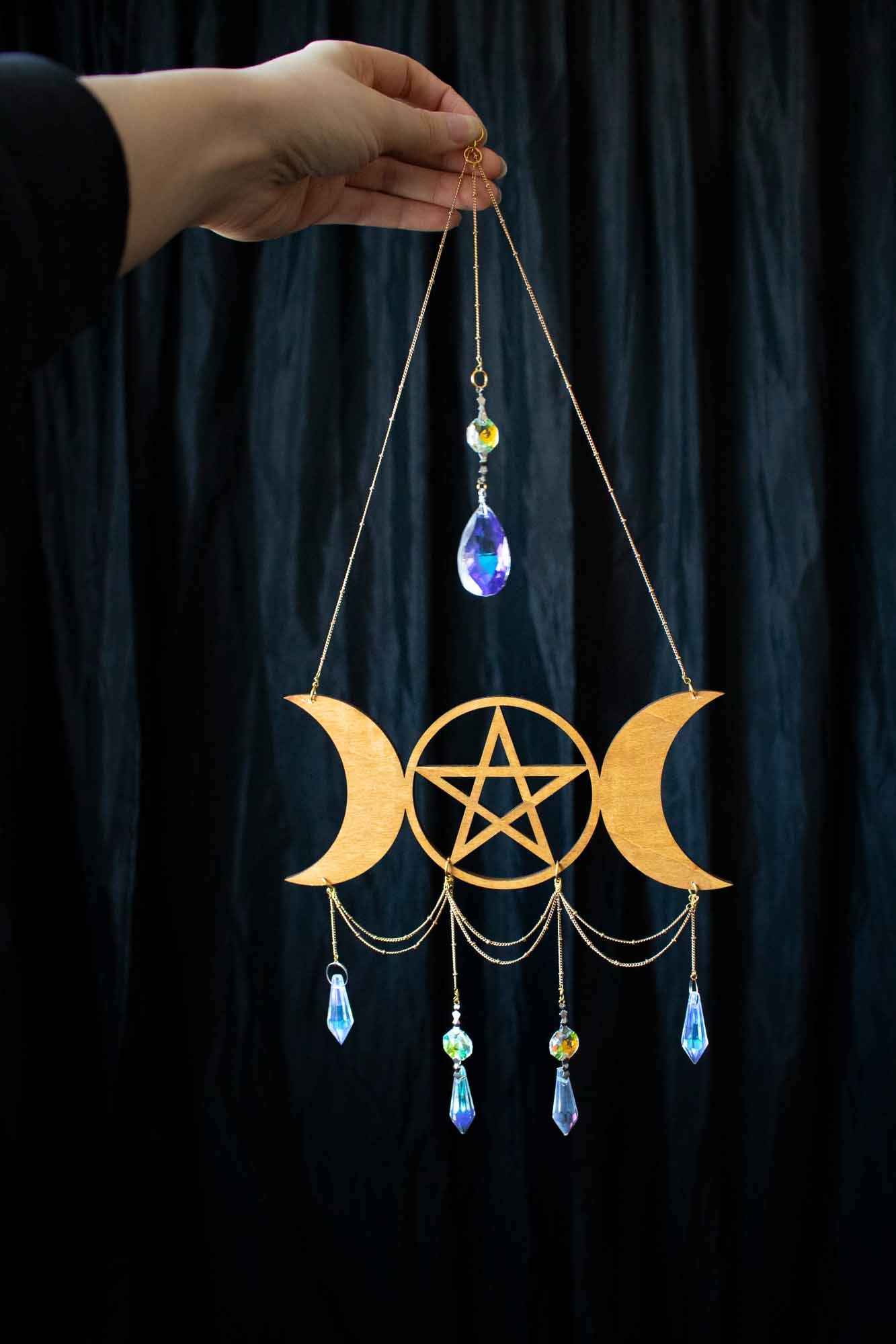 Suspension triple Lune Sun catcher "Crépuscule" avec prisme en verre lunamanashop