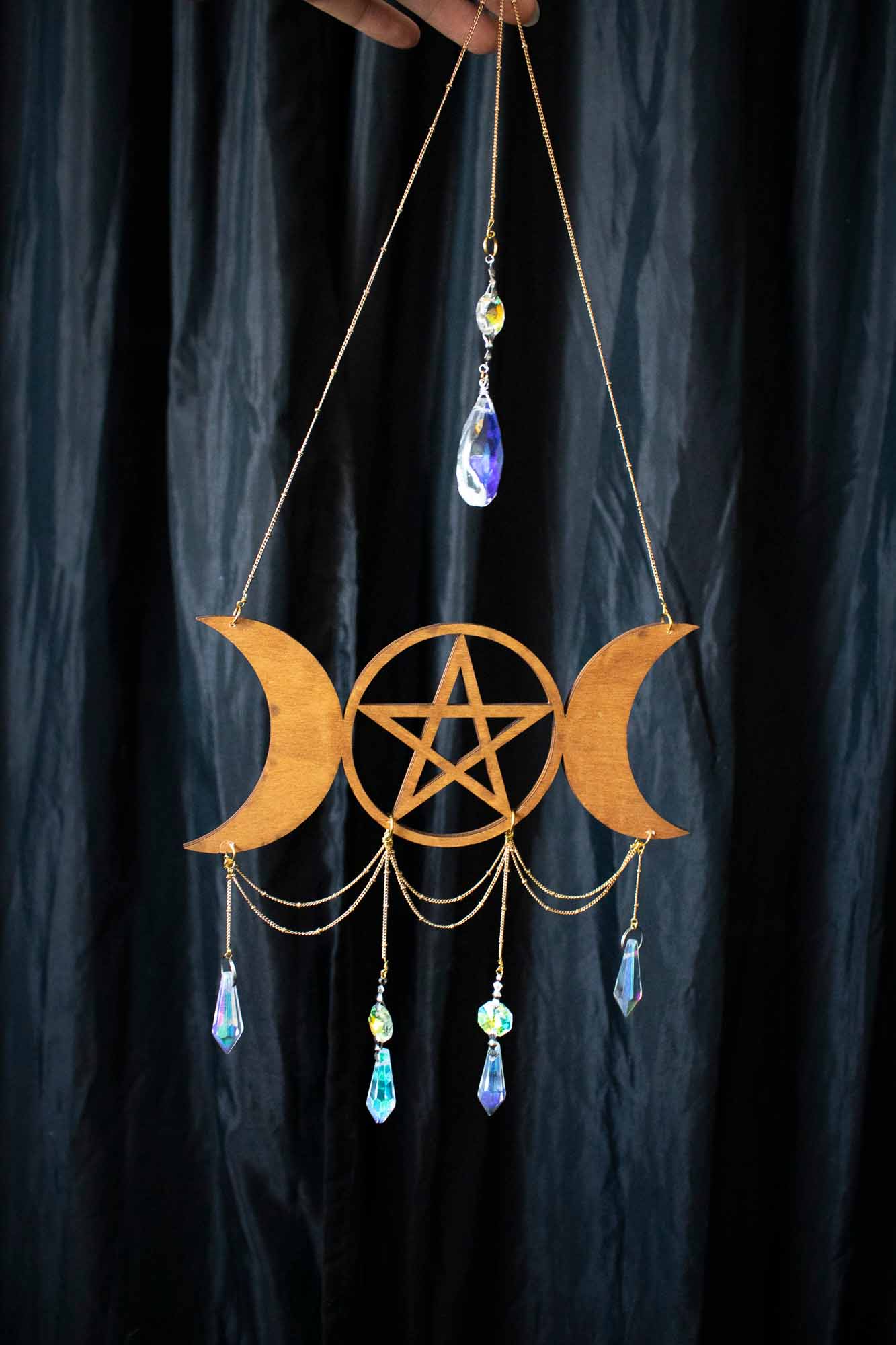 Suspension triple Lune Sun catcher "Crépuscule" avec prisme en verre lunamanashop