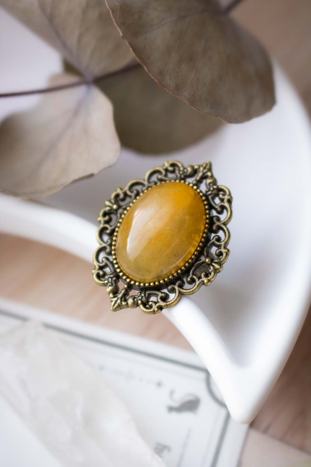 Bague topaze jaune ovale - Anneau réglable bronze - Flavie lunamanashop