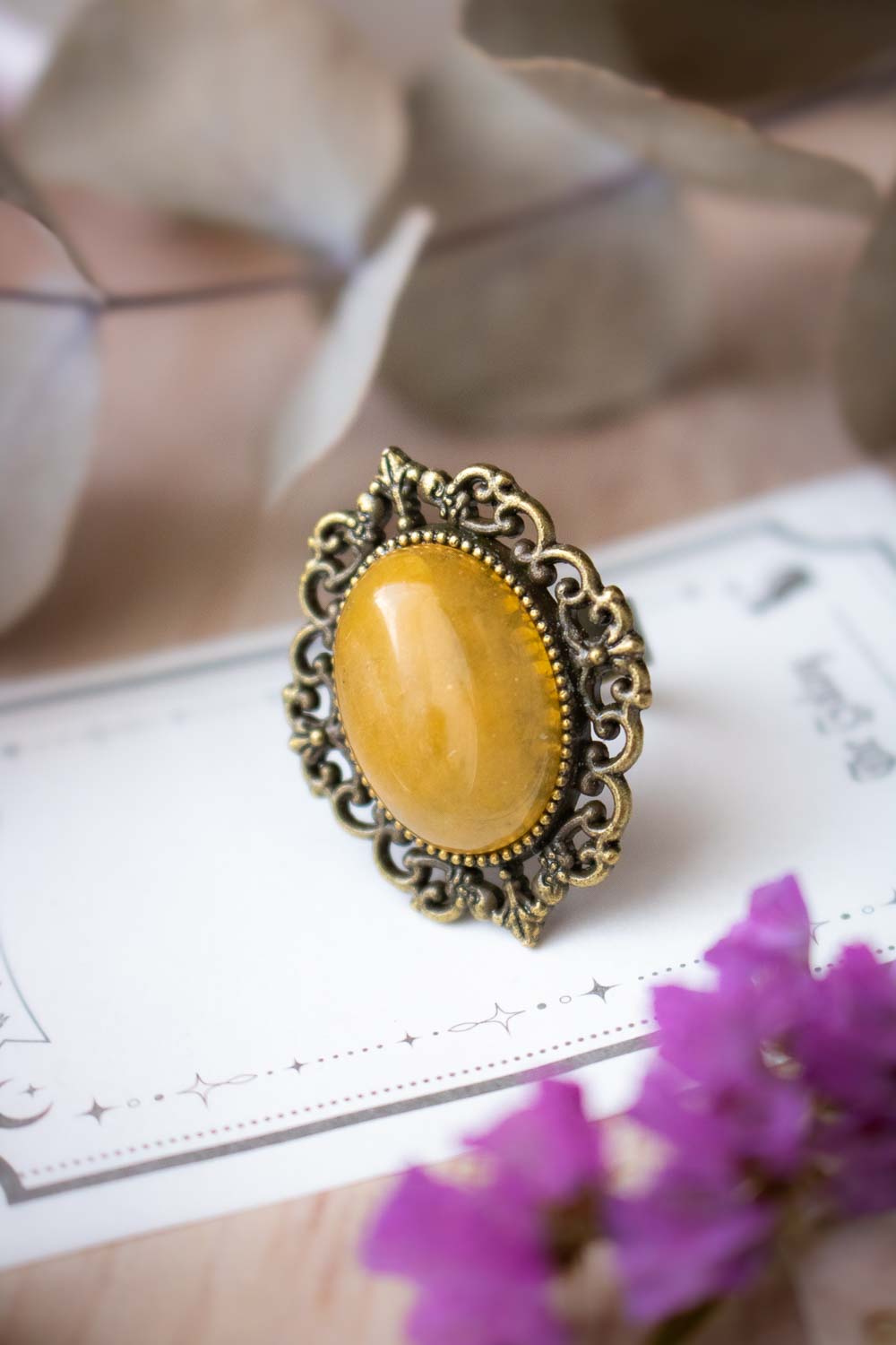 Bague topaze jaune ovale - Anneau réglable bronze - Flavie lunamanashop
