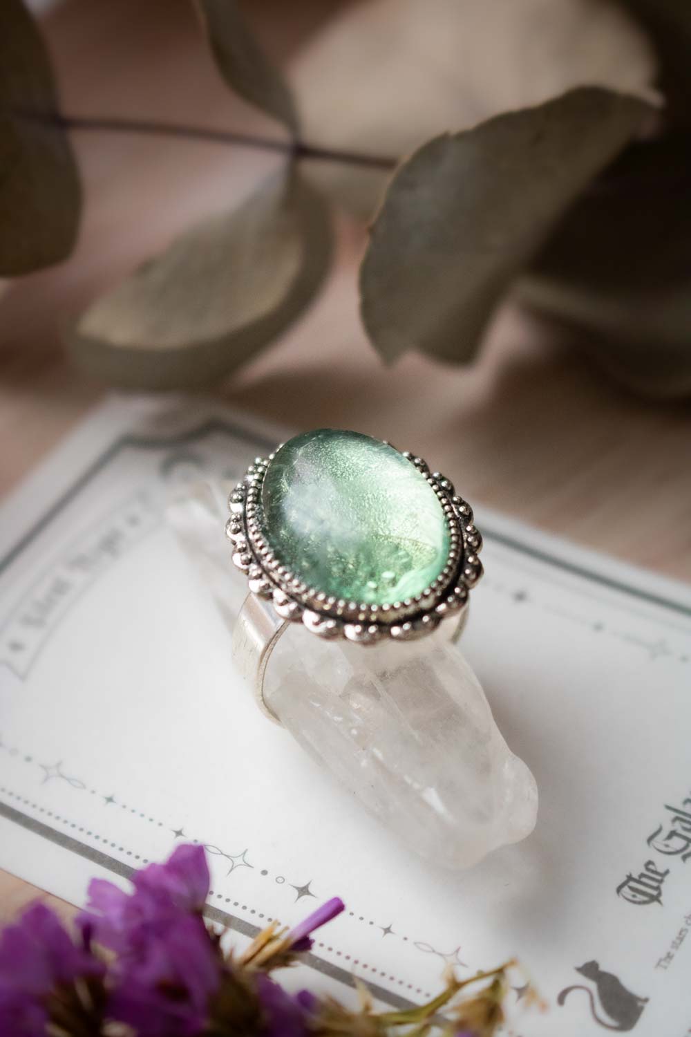 Bague fluorite verte argentée - Anneau réglable ovale - Florentine lunamanashop