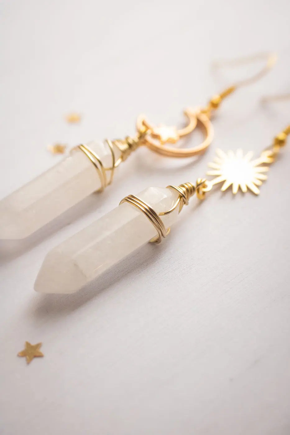 Boucles d&#39;oreilles astres et prismes de quartz Luxen - lunamanashop