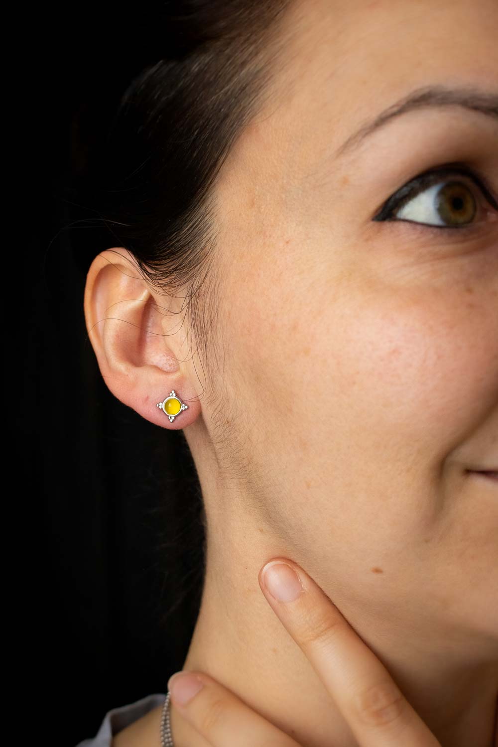 Boucles d'Oreilles Puces jaune - Pierre agate Jaune - Solaria lunamanashop
