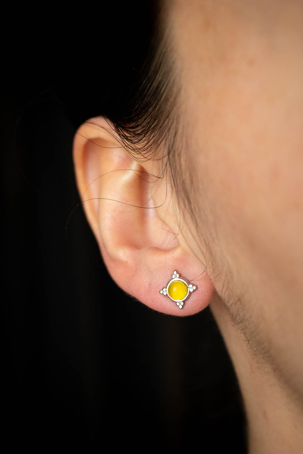 Boucles d'Oreilles Puces jaune - Pierre agate Jaune - Solaria lunamanashop