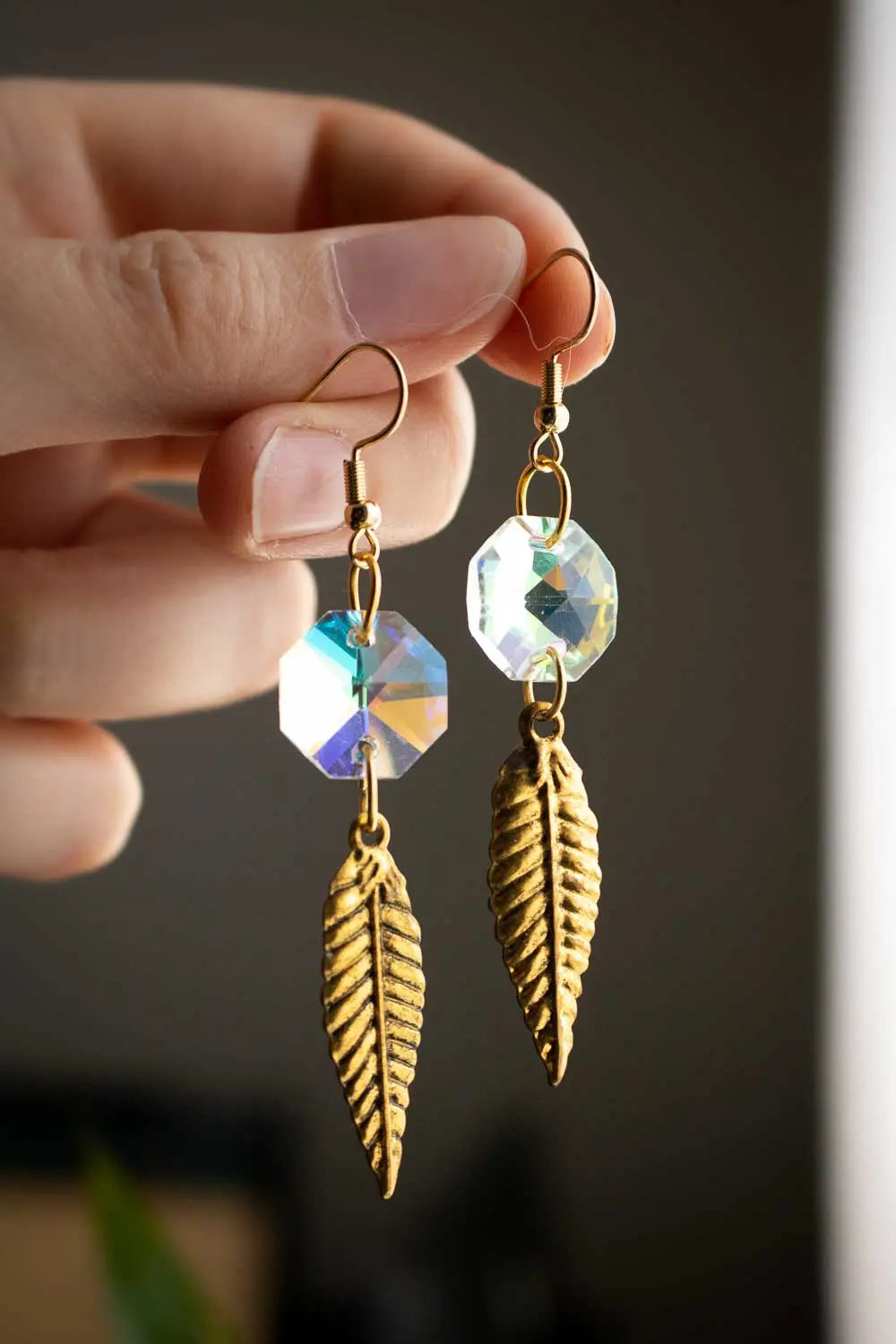 Boucles d'oreilles cristaux de verre et feuilles dorées - Murmure d'automne lunamanashop